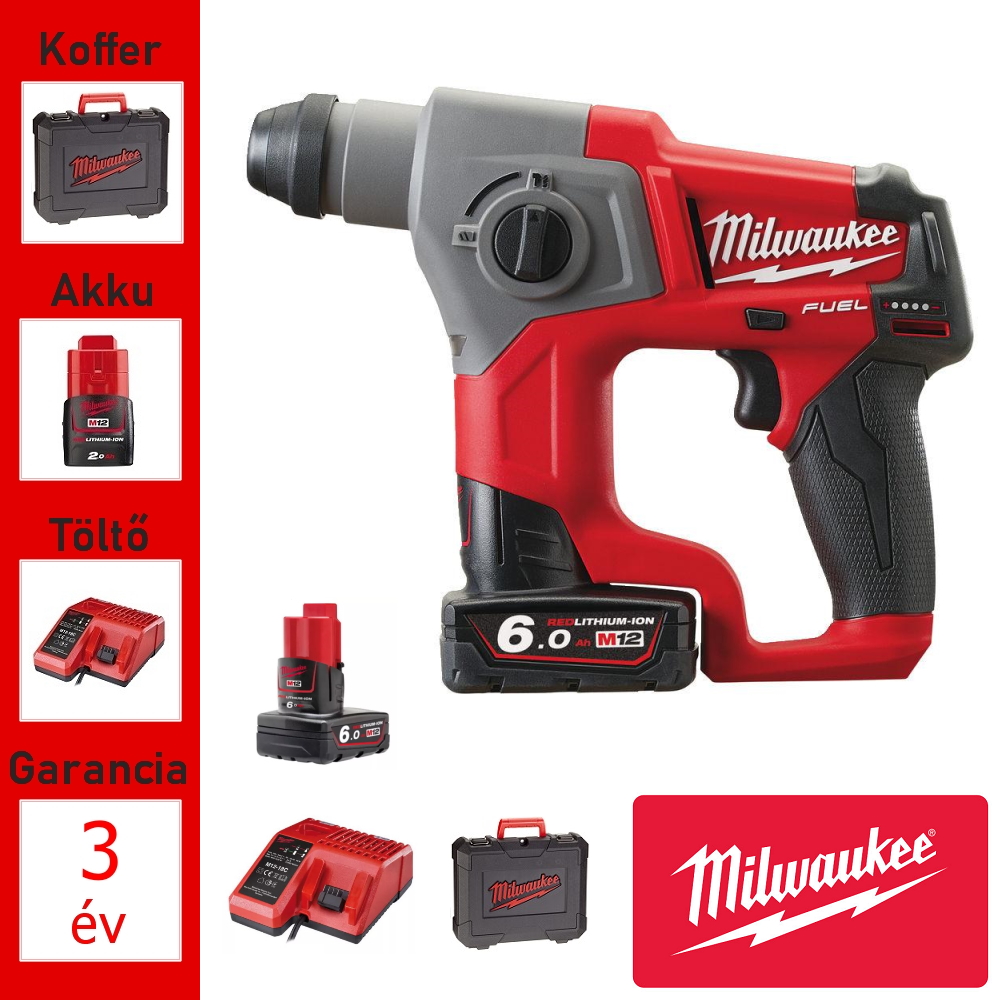 Milwaukee 12V fúrókalapács SDS-PLUS 1,1J +2 akku, töltő, koffer